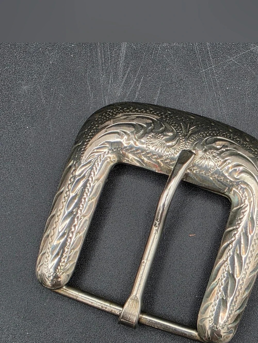 Vintage MEX 925 Sterling Silver Engraved Western Belt Buckle Eagle Assay Mark